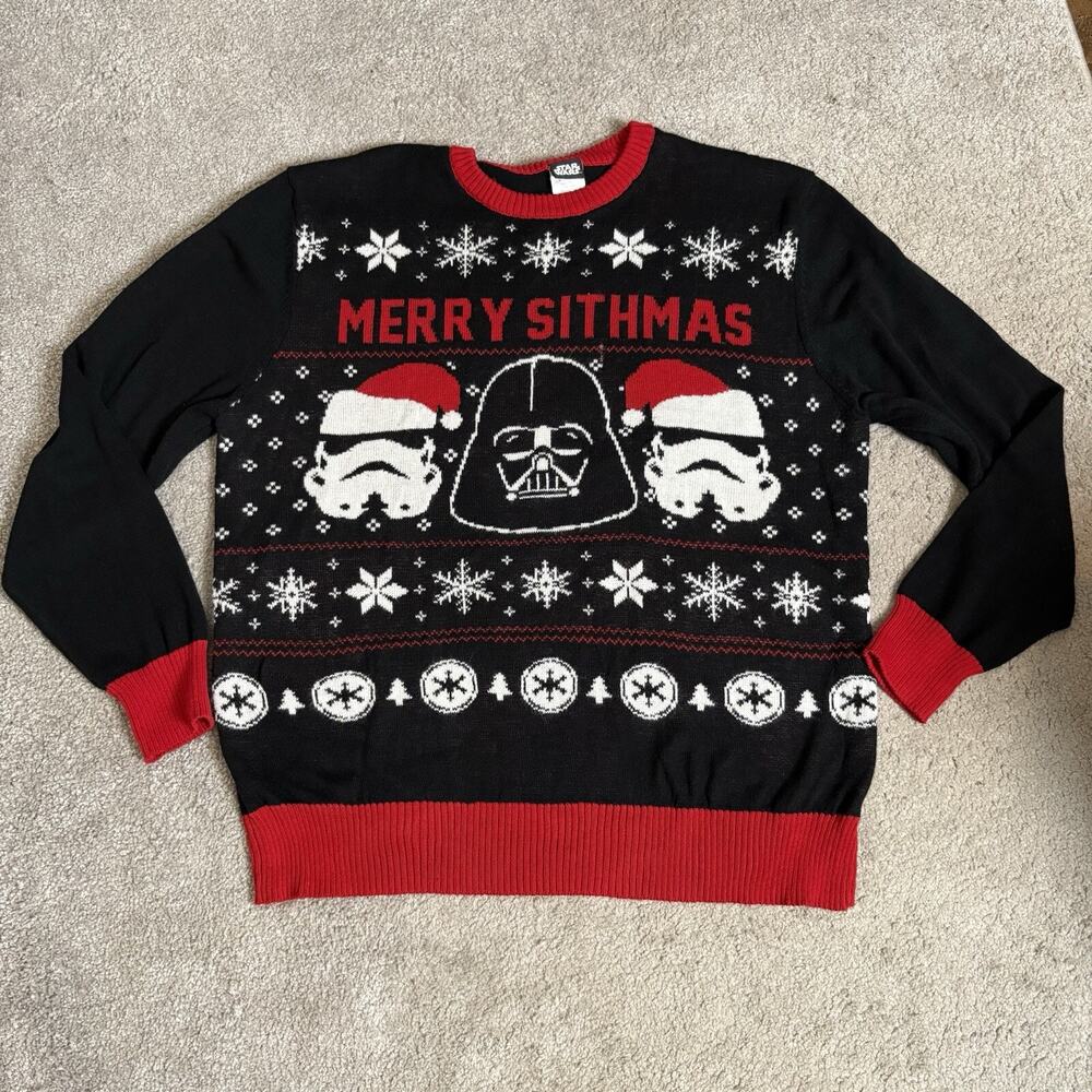 Merry Sithmas Star Wars Christmas Sweater Black/Red/White Size XL Crew Neck